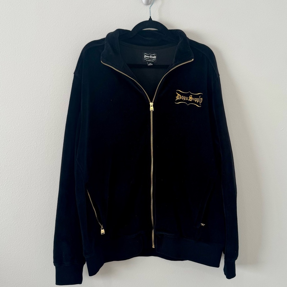Dogg Supply by Snoop Dogg Black Zip-Up Hoodie Gold Zipper Size L